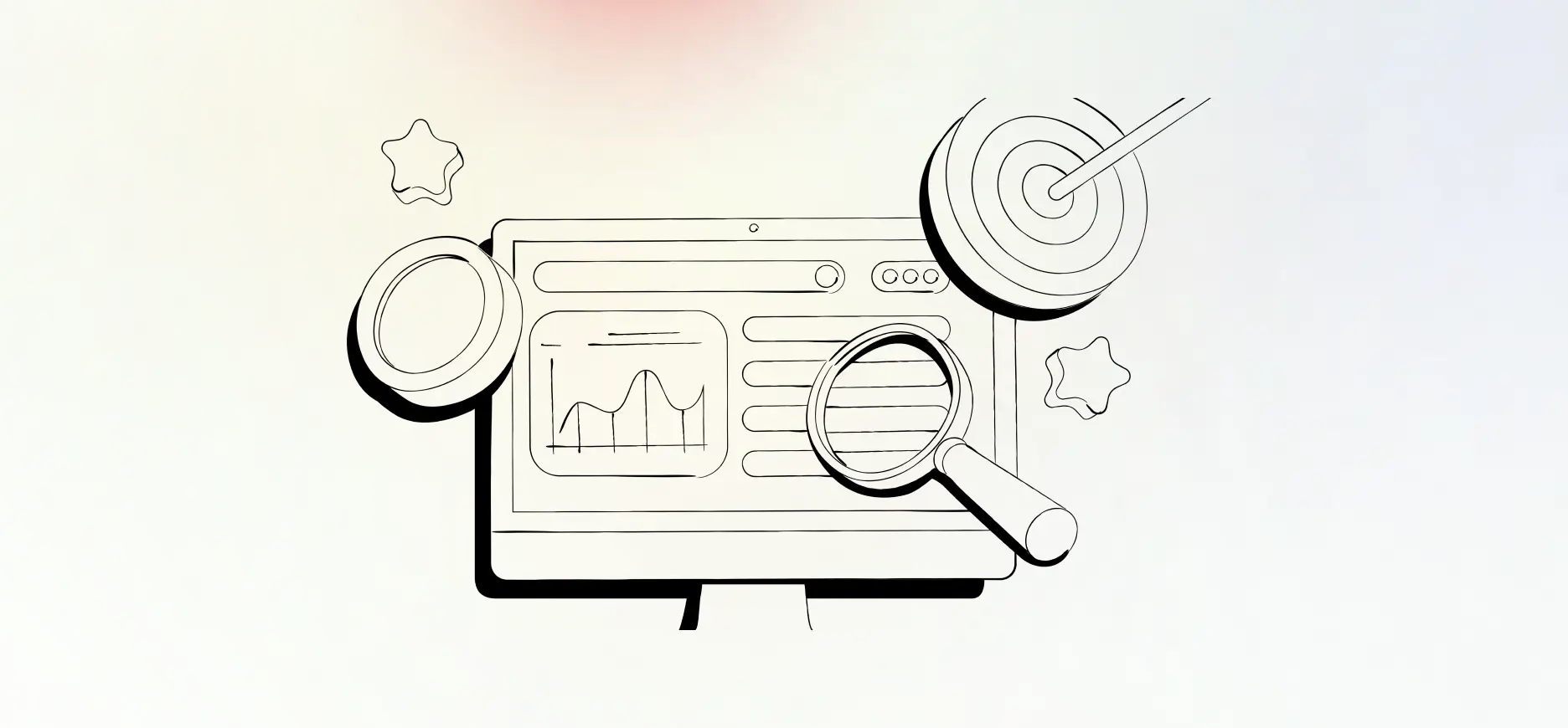 Monitor with diagrams and magnifying glass