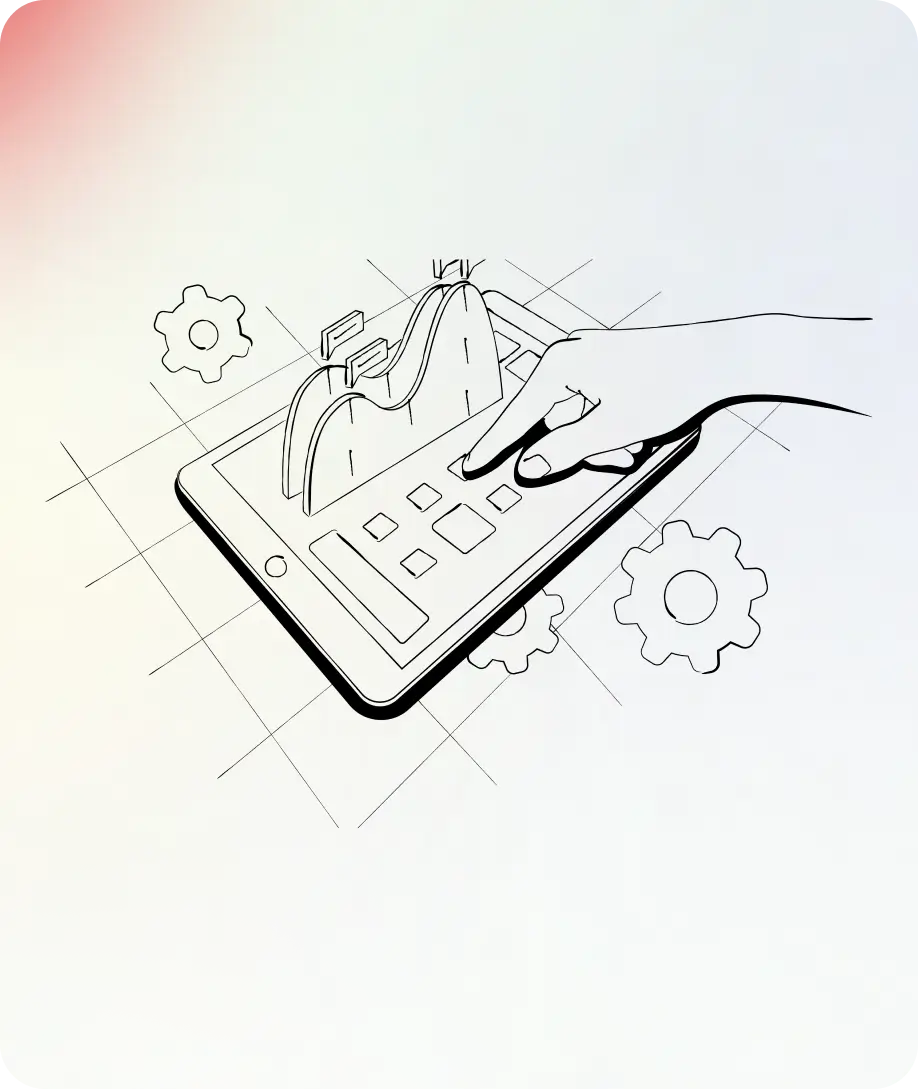 Hand touch to tablet with diagrams